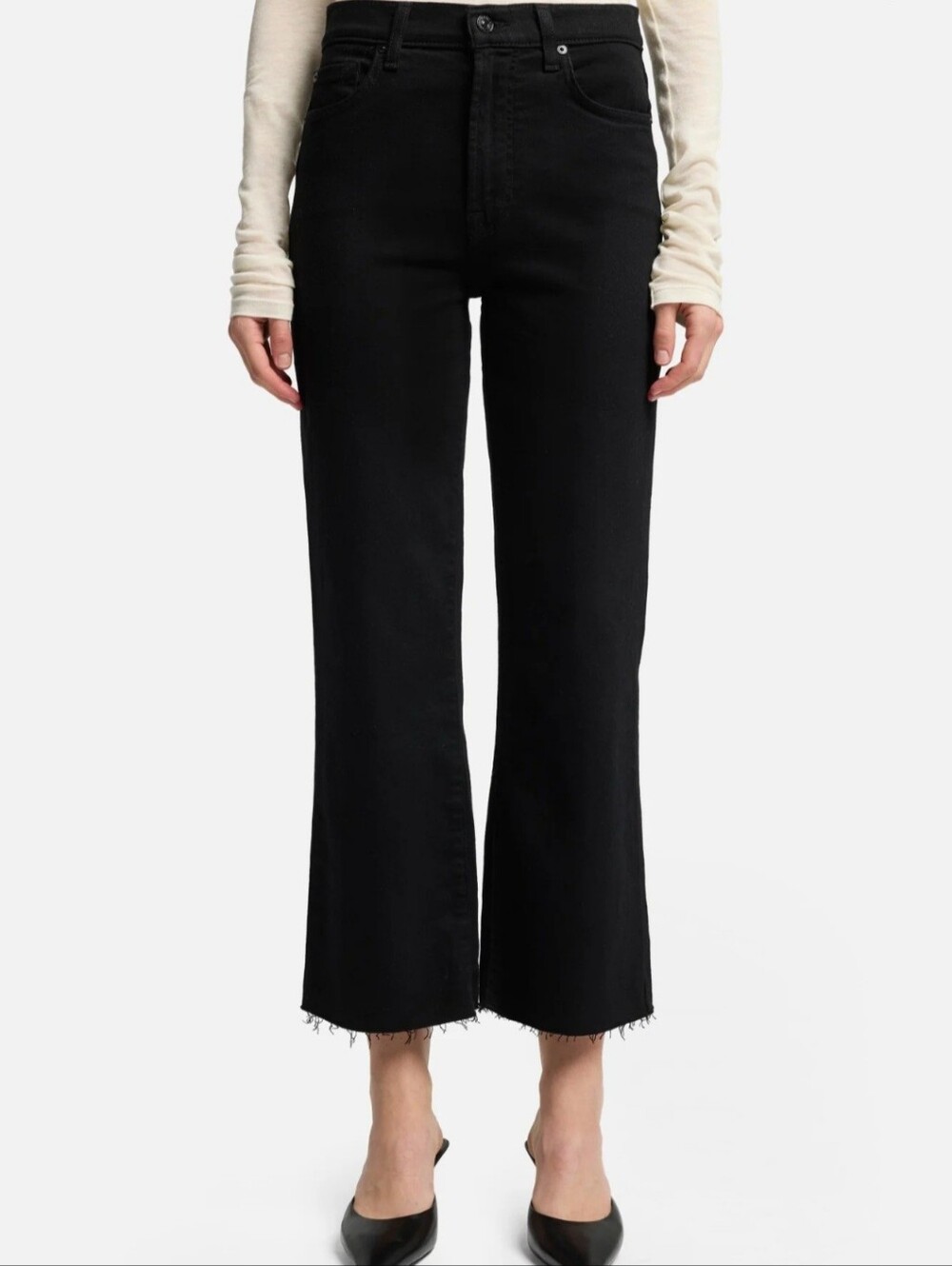 7 For All Mankind "Cropped Alexa Black Raw Cut" High Rise Jean | Women's Size 29